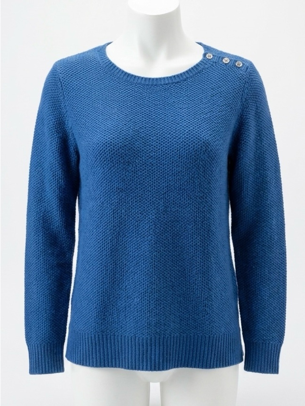 Galeries Lafayette Royal Blue Knit Preppy Sweater Metallic Anchor Buttons XS